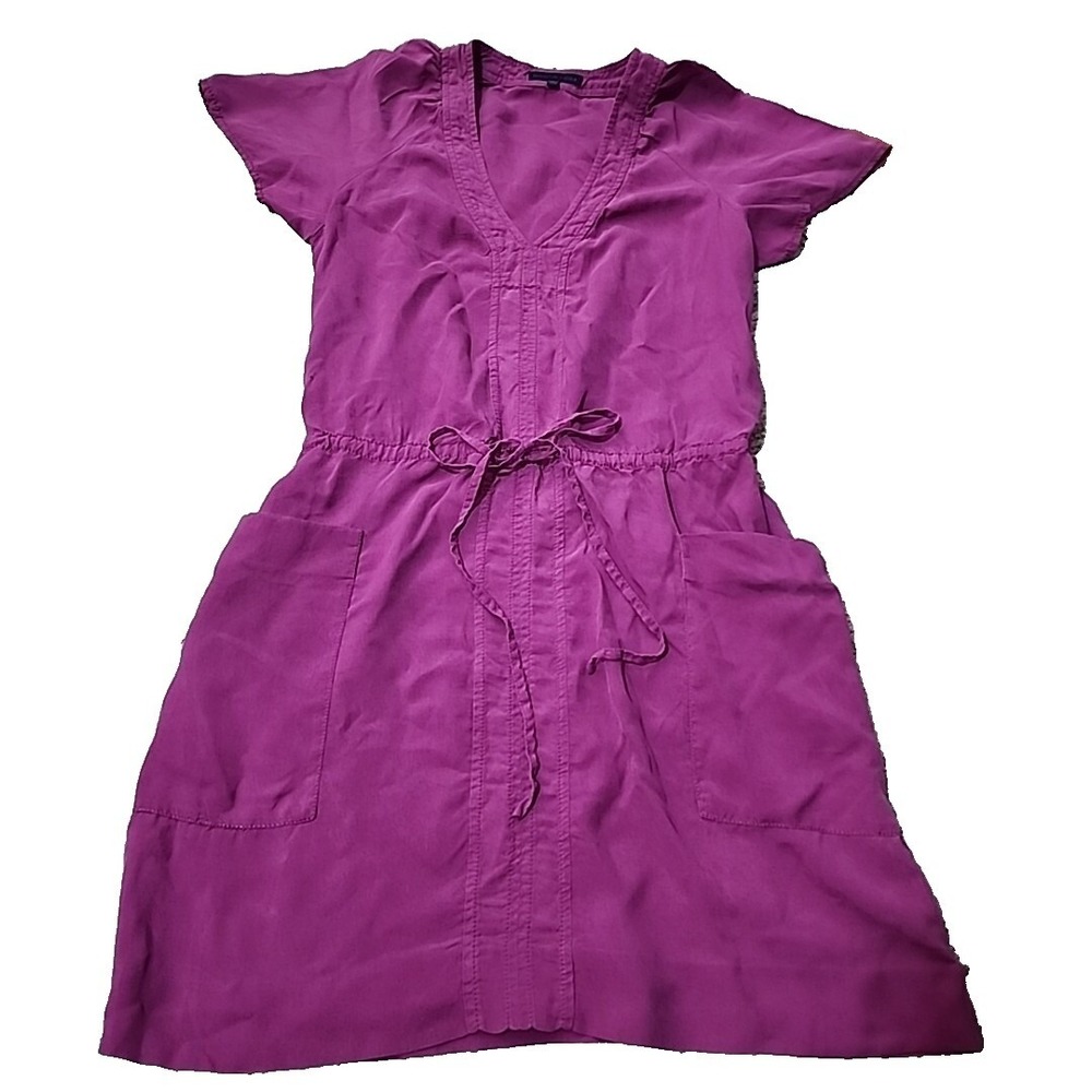 Martin  + Osa Washable Silk‎ Dress 2 Purple Flutter Drawstring V-Neck Pockets